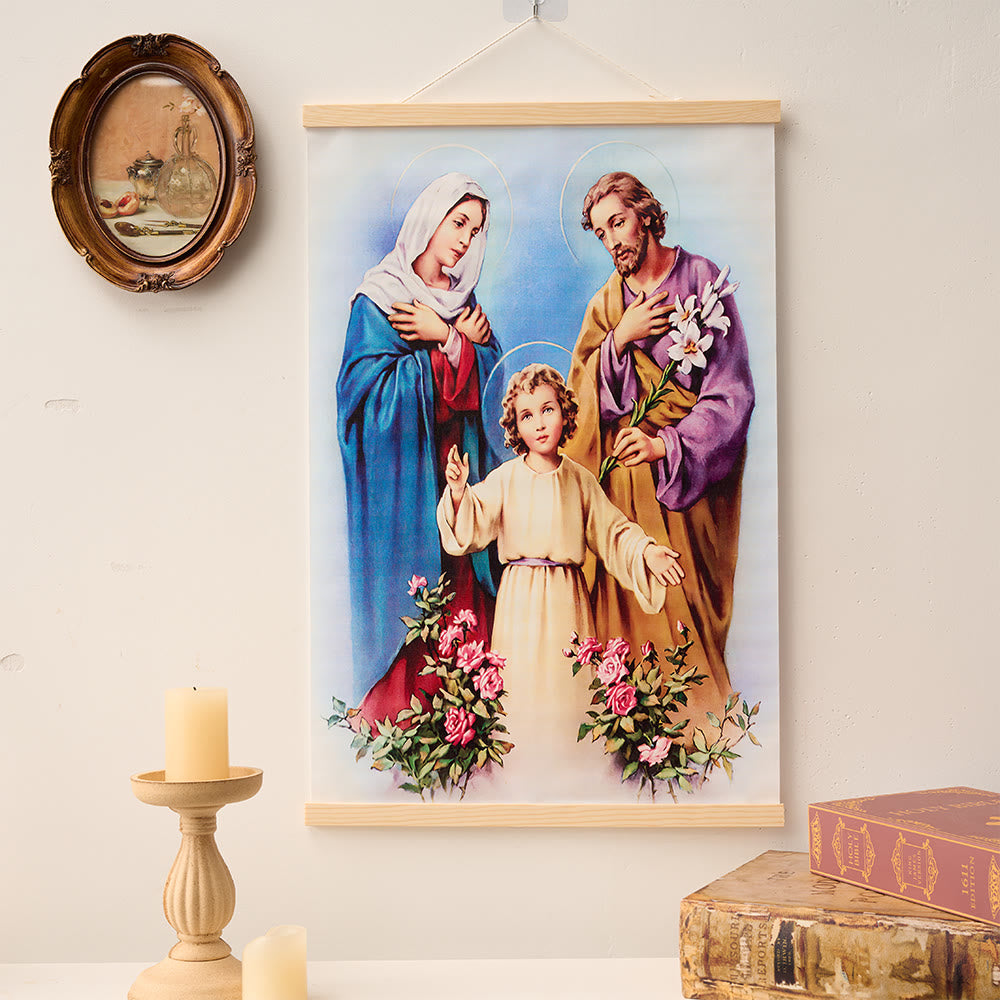 Christianartworkshop Cœur Immaculé, Notre-Dame, Jésus et la Sainte Famille, Tableau mural en bois naturel sur toile roulée, - Sainte Famille - 15,75''*24''/40*60cm - image 4