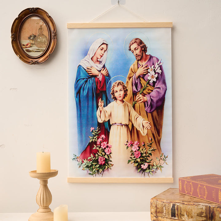 Christianartworkshop Cœur Immaculé, Notre-Dame, Jésus et la Sainte Famille, Tableau mural en bois naturel sur toile roulée, - Sainte Famille - 15,75''*24''/40*60cm - image 4