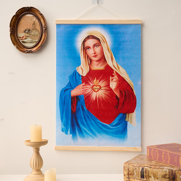 Christianartworkshop Cœur Immaculé, Notre-Dame, Jésus et la Sainte Famille, Tableau mural en bois naturel sur toile roulée, - Notre Dame - 15,75''*24''/40*60cm - image 0