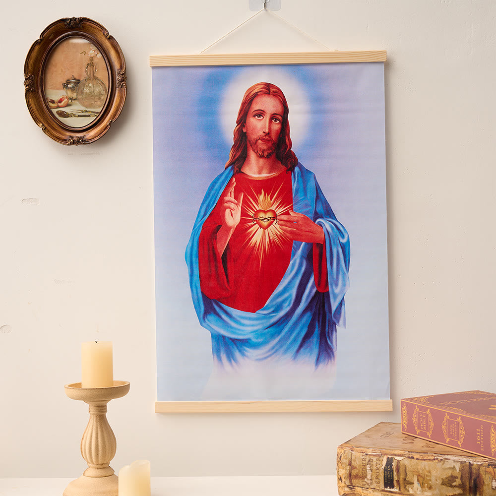 Christianartworkshop Cœur Immaculé, Notre-Dame, Jésus et la Sainte Famille, Tableau mural en bois naturel sur toile roulée, - Jésus - 15,75''*24''/40*60cm - image 2