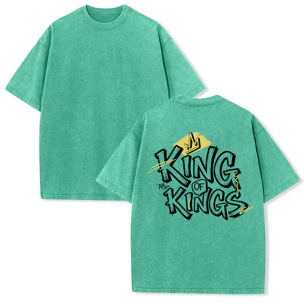 Christianartworkshop T-shirt unisexe King Of Kings Brush Graffiti Crown Back Print Vintage Washed - Vert - 5XL - image 1