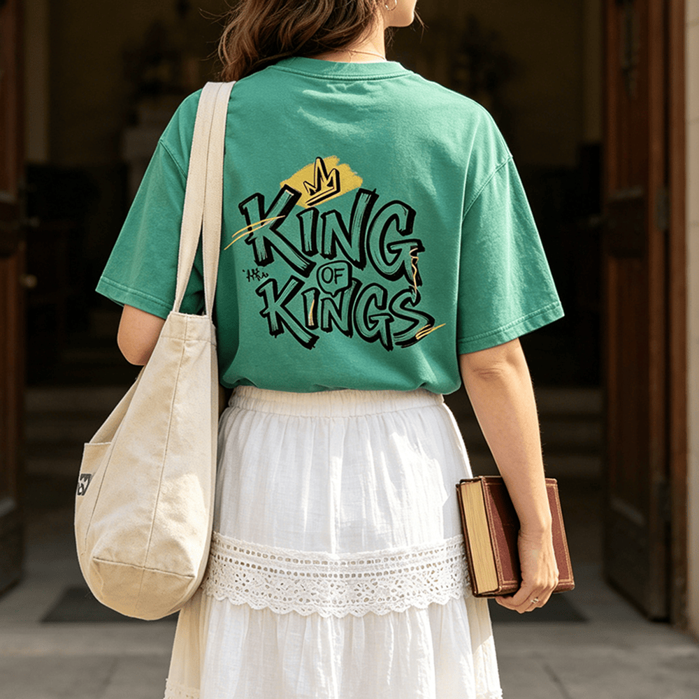 Christianartworkshop T-shirt unisexe King Of Kings Brush Graffiti Crown Back Print Vintage Washed - image 0