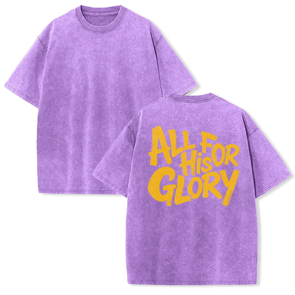 Christianartworkshop T-shirt unisexe vintage délavé, imprimé au dos avec une police à bulles dessinée à la main et un style épais, « All For His Glory ». - Violet - 5XL - image 1