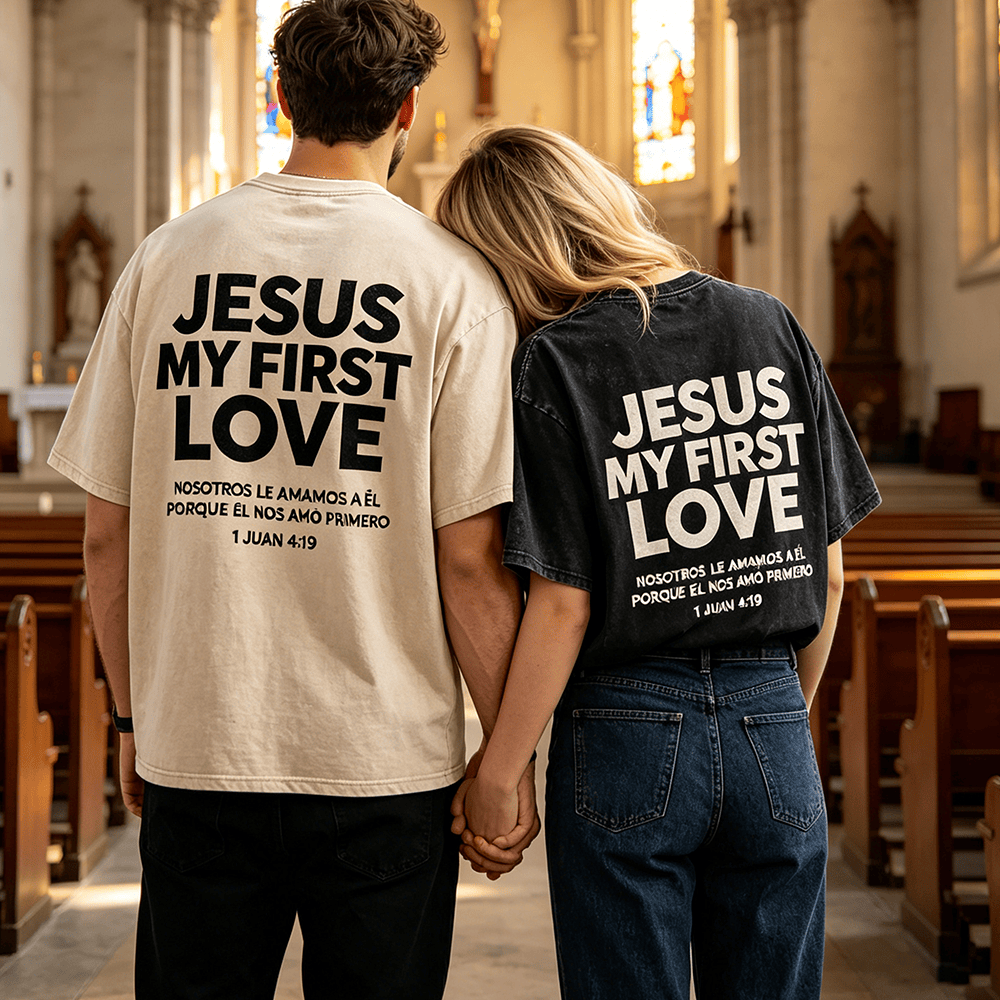 Christianartworkshop T-shirt unisexe vintage délavé, imprimé au dos, motif « Jésus mon premier amour » (Jean 4:19). - image 0