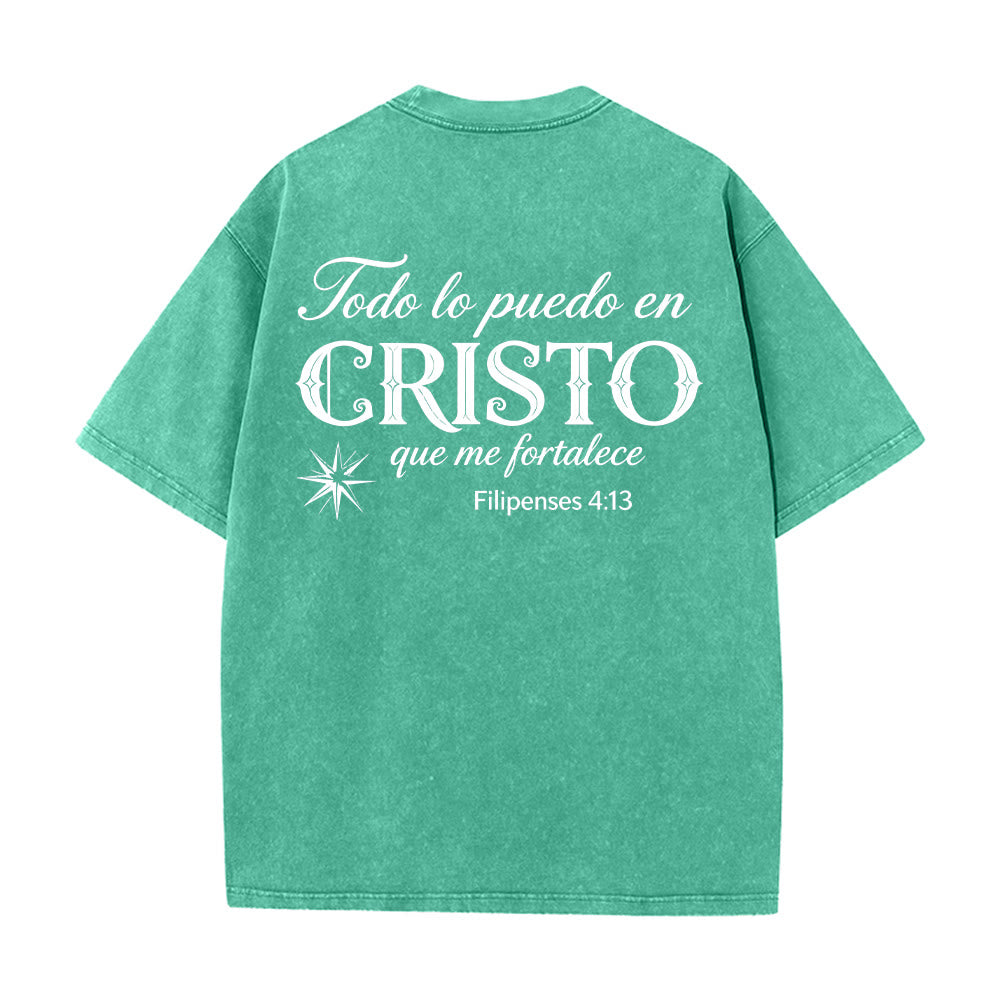 Christianartworkshop T-shirt unisexe élégant à double police, versets spirituels espagnols, petite étoile, délavé au dos - image 2