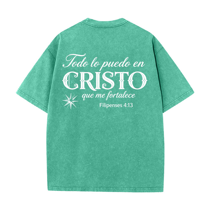 Christianartworkshop T-shirt unisexe élégant à double police, versets spirituels espagnols, petite étoile, délavé au dos - image 2