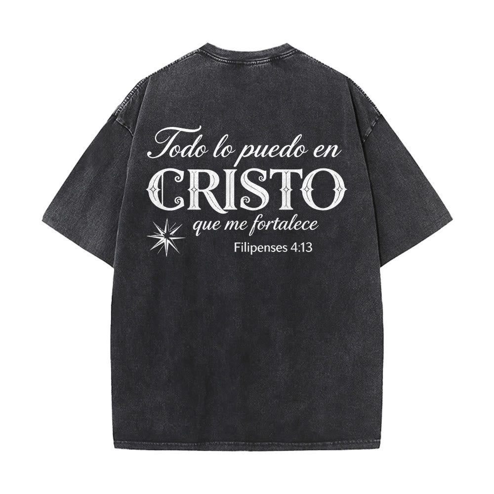 Christianartworkshop T-shirt unisexe élégant à double police, versets spirituels espagnols, petite étoile, délavé au dos - image 5