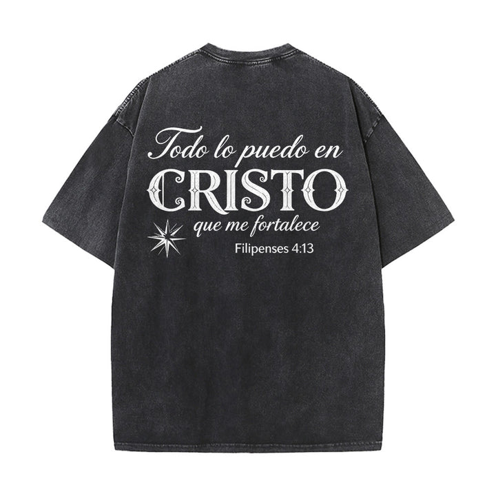 Christianartworkshop T-shirt unisexe élégant à double police, versets spirituels espagnols, petite étoile, délavé au dos - image 5
