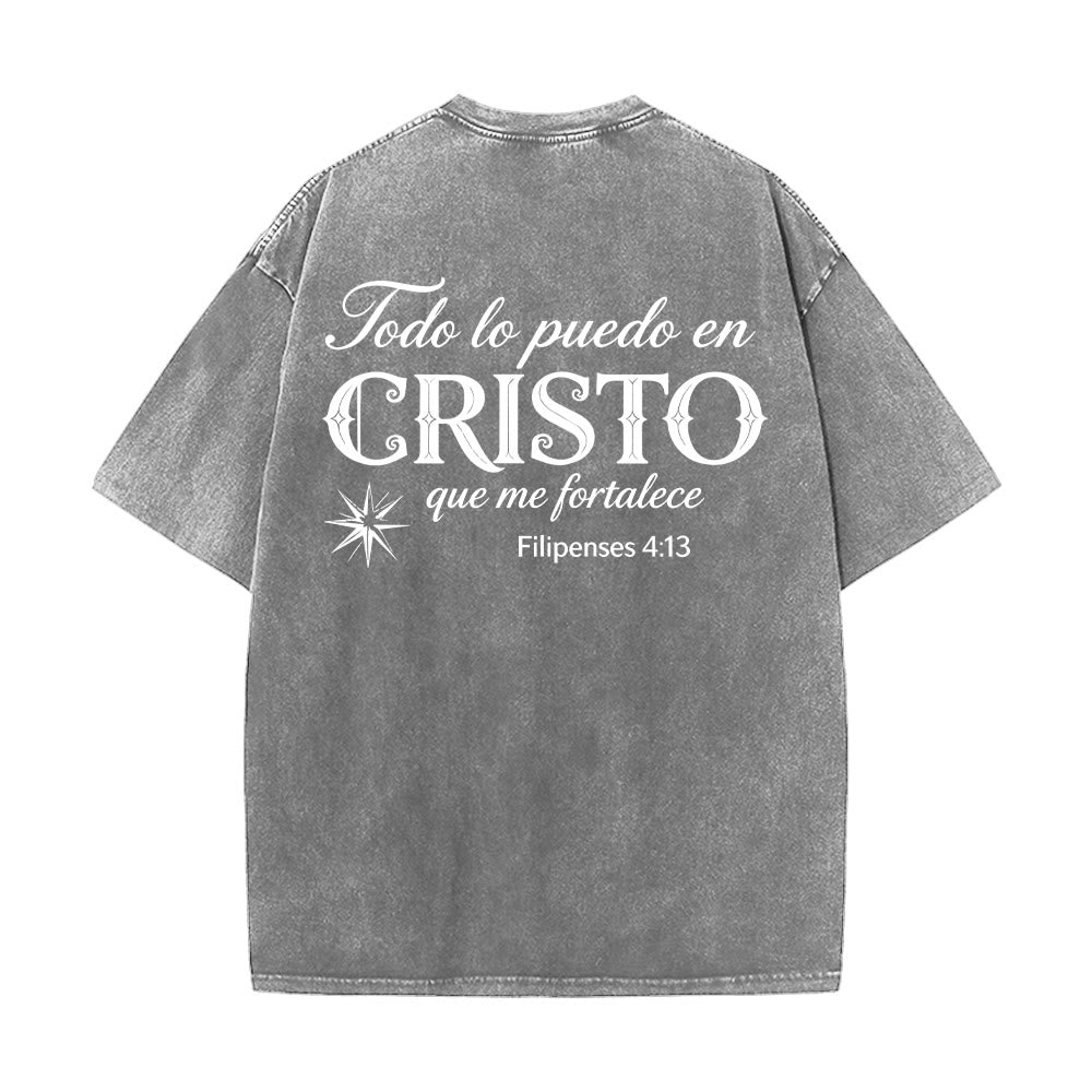 Christianartworkshop T-shirt unisexe élégant à double police, versets spirituels espagnols, petite étoile, délavé au dos - image 17
