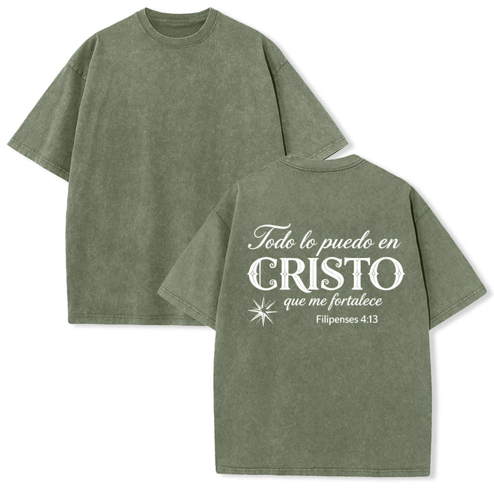 Christianartworkshop T-shirt unisexe élégant à double police, versets spirituels espagnols, petite étoile, délavé au dos - Vert armée - 5XL - image 19