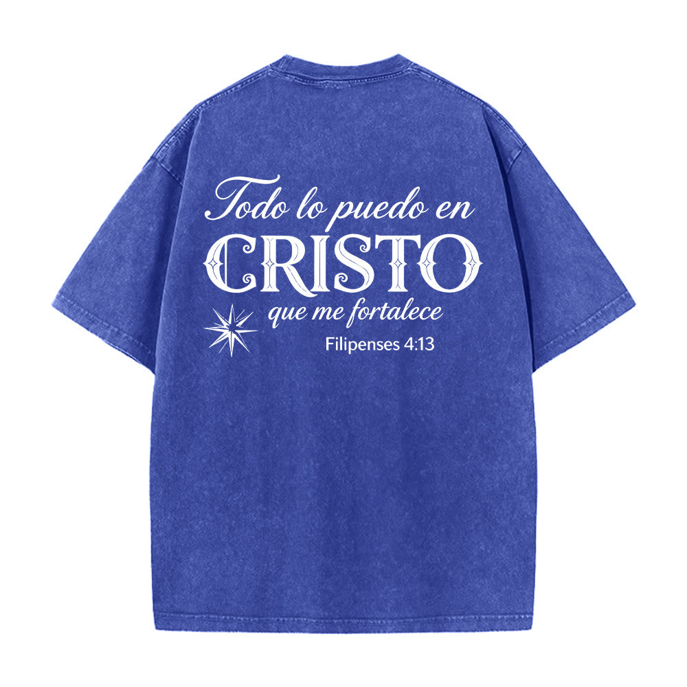 Christianartworkshop T-shirt unisexe élégant à double police, versets spirituels espagnols, petite étoile, délavé au dos - image 14