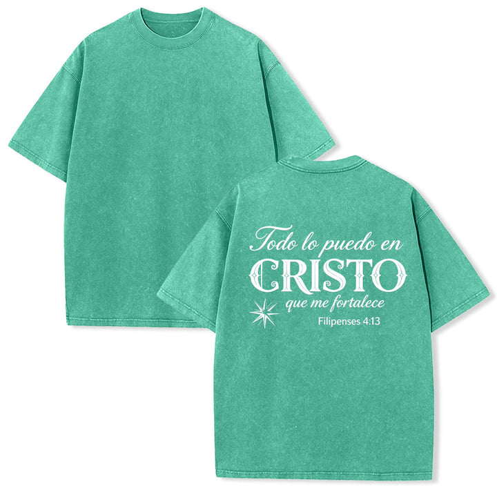 Christianartworkshop T-shirt unisexe élégant à double police, versets spirituels espagnols, petite étoile, délavé au dos - Vert - 5XL - image 1