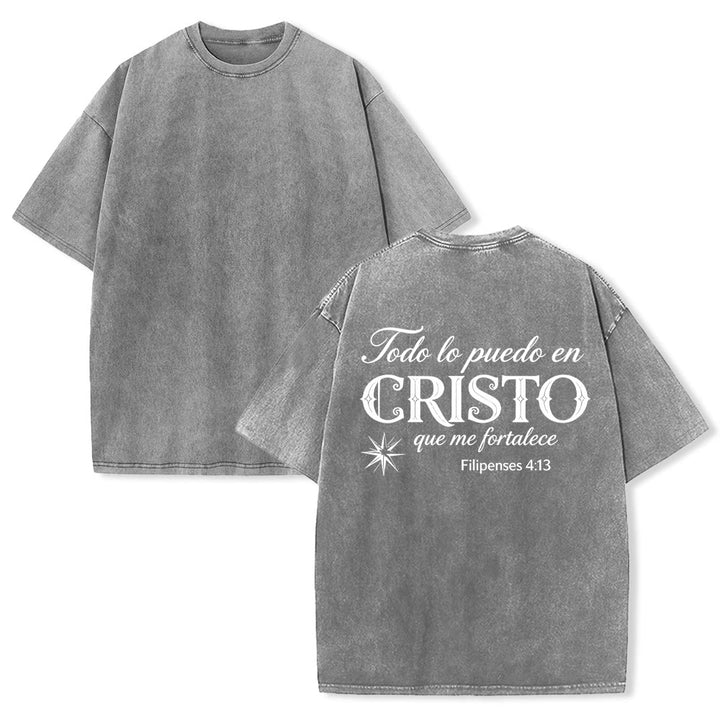 Christianartworkshop T-shirt unisexe élégant à double police, versets spirituels espagnols, petite étoile, délavé au dos - Gris - 5XL - image 16