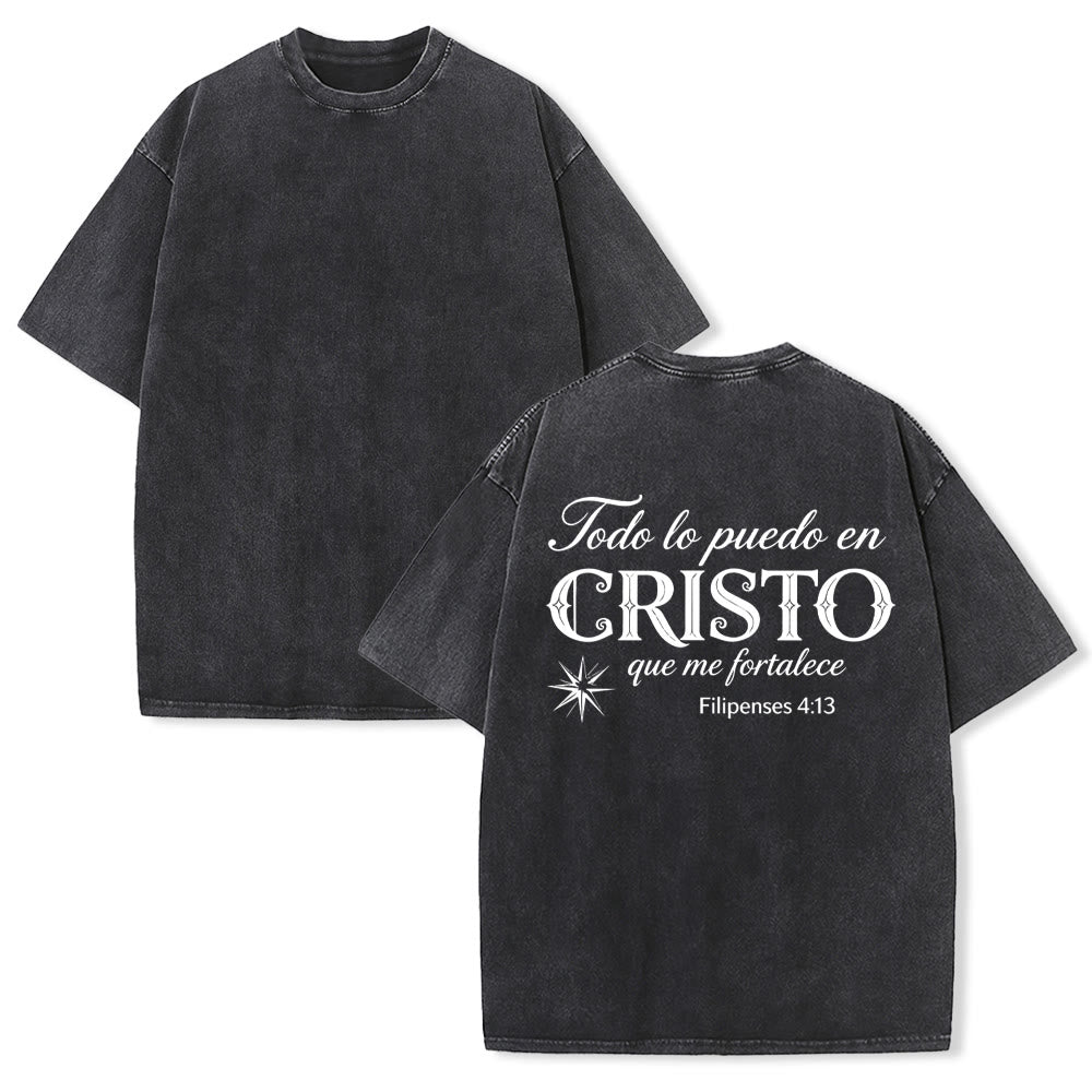 Christianartworkshop T-shirt unisexe élégant à double police, versets spirituels espagnols, petite étoile, délavé au dos - Noir - 5XL - image 4