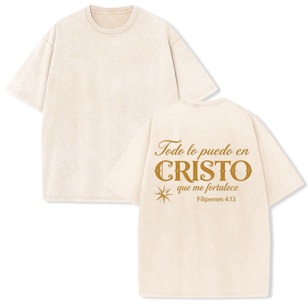 Christianartworkshop T-shirt unisexe élégant à double police, versets spirituels espagnols, petite étoile, délavé au dos - Beige - 5XL - image 7