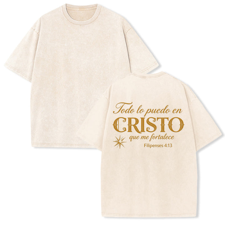 Christianartworkshop T-shirt unisexe élégant à double police, versets spirituels espagnols, petite étoile, délavé au dos - Beige - 5XL - image 7