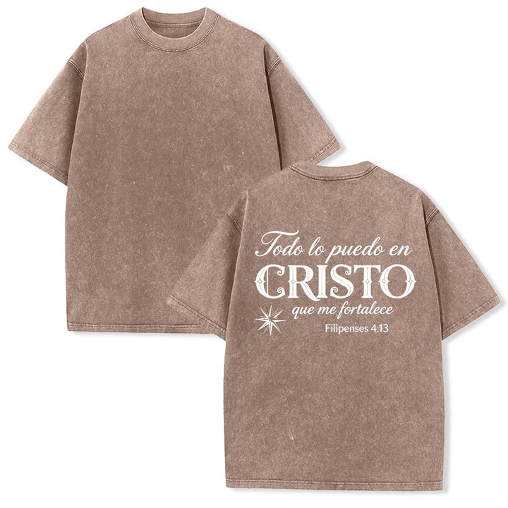 Christianartworkshop T-shirt unisexe élégant à double police, versets spirituels espagnols, petite étoile, délavé au dos - Brun - 5XL - image 22