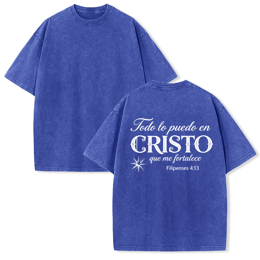 Christianartworkshop T-shirt unisexe élégant à double police, versets spirituels espagnols, petite étoile, délavé au dos - Bleu - 5XL - image 13