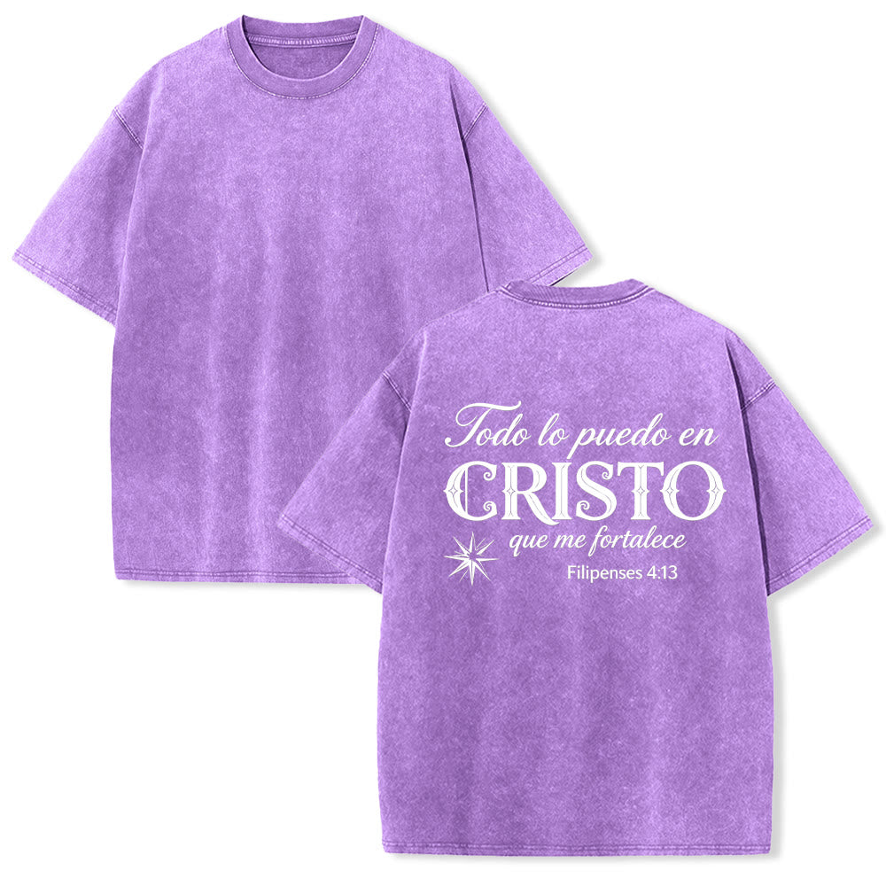 Christianartworkshop T-shirt unisexe élégant à double police, versets spirituels espagnols, petite étoile, délavé au dos - Violet - 5XL - image 10