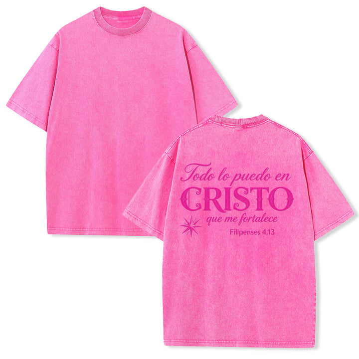 Christianartworkshop T-shirt unisexe élégant à double police, versets spirituels espagnols, petite étoile, délavé au dos - Rose - 5XL - image 25