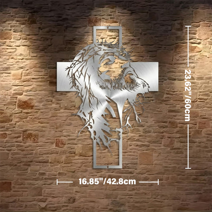 Décoration murale en métal Croix de Jésus Couronne d'épines de Christianartworkshop : Un témoignage de foi sincère  - Argent - 16,85''*23,62''*0,05''/42,8 cm*60 cm*0,12 cm - image 16