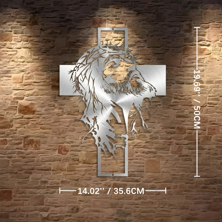 Décoration murale en métal Croix de Jésus Couronne d'épines de Christianartworkshop : Un témoignage de foi sincère  - Argent - 14,02''*19,69''*0,05''/35,6 cm*50 cm*0,12 cm - image 15