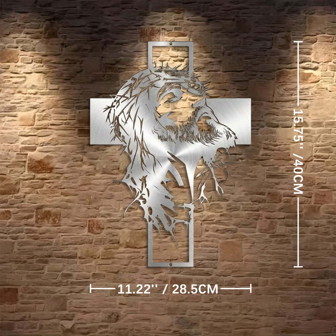 Décoration murale en métal Croix de Jésus Couronne d'épines de Christianartworkshop : Un témoignage de foi sincère  - Argent - 11,22''*15,75''*0,04''/28,5 cm*40 cm*0,1 cm - image 14