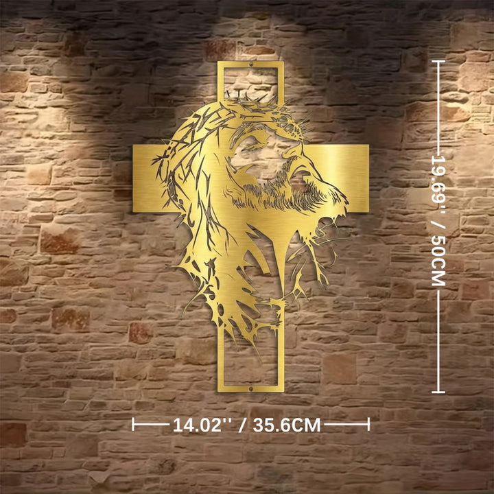 Décoration murale en métal Croix de Jésus Couronne d'épines de Christianartworkshop : Un témoignage de foi sincère  - Doré - 14,02''*19,69''*0,05''/35,6 cm*50 cm*0,12 cm - image 11