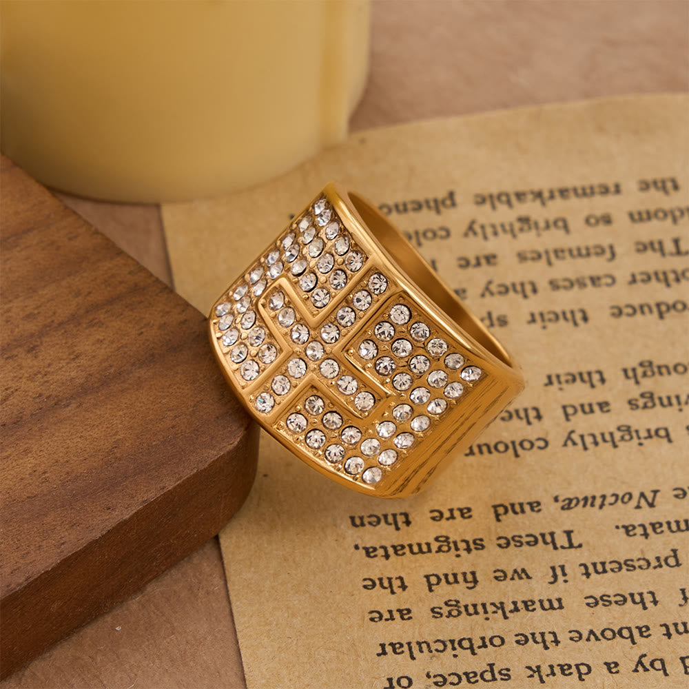 Christianartworkshop Bague croix en zircon massif, polie bicolore, à anneau épais : symbole de sérénité spirituelle et de calme inébranlable - Doré - US 13 - image 1