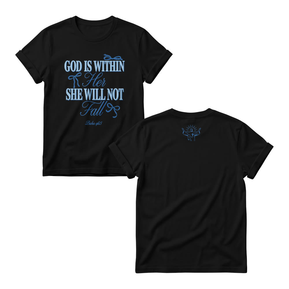 Christianartworkshop Pulls à col rond pour femmes avec motif à empattements mixtes, détail nœud et verset biblique « Dieu est en elle » - Noir - 4XL - image 8
