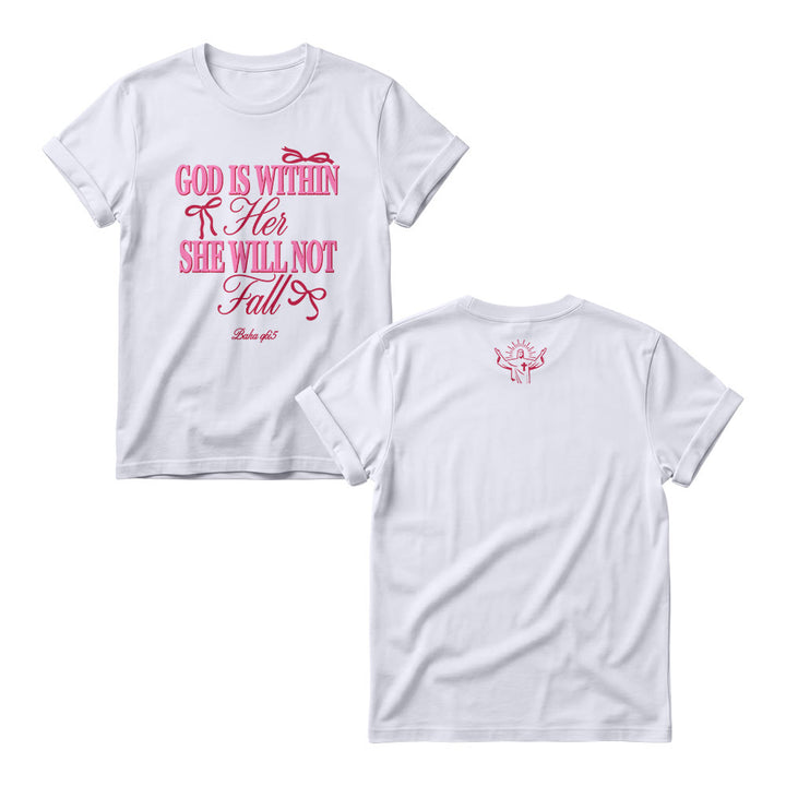 Christianartworkshop Pulls à col rond pour femmes avec motif à empattements mixtes, détail nœud et verset biblique « Dieu est en elle » - Blanc - 4XL - image 2