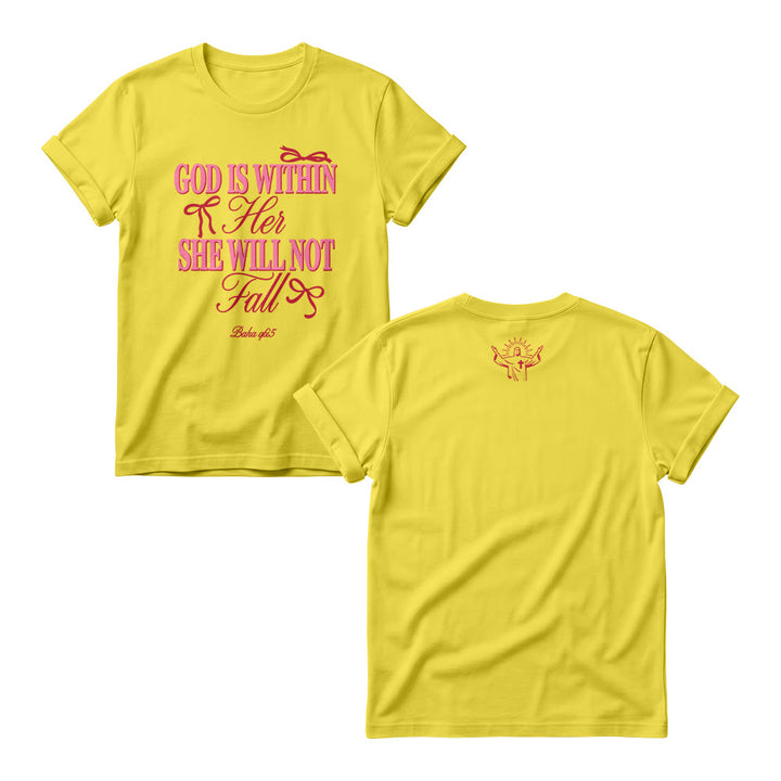 Christianartworkshop Pulls à col rond pour femmes avec motif à empattements mixtes, détail nœud et verset biblique « Dieu est en elle » - Jaune - 4XL - image 4