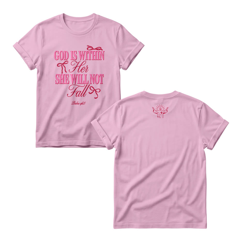 Christianartworkshop Pulls à col rond pour femmes avec motif à empattements mixtes, détail nœud et verset biblique « Dieu est en elle » - Rose - 4XL - image 6