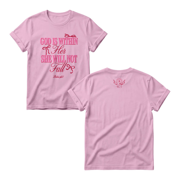 Christianartworkshop Pulls à col rond pour femmes avec motif à empattements mixtes, détail nœud et verset biblique « Dieu est en elle » - Rose - 4XL - image 6