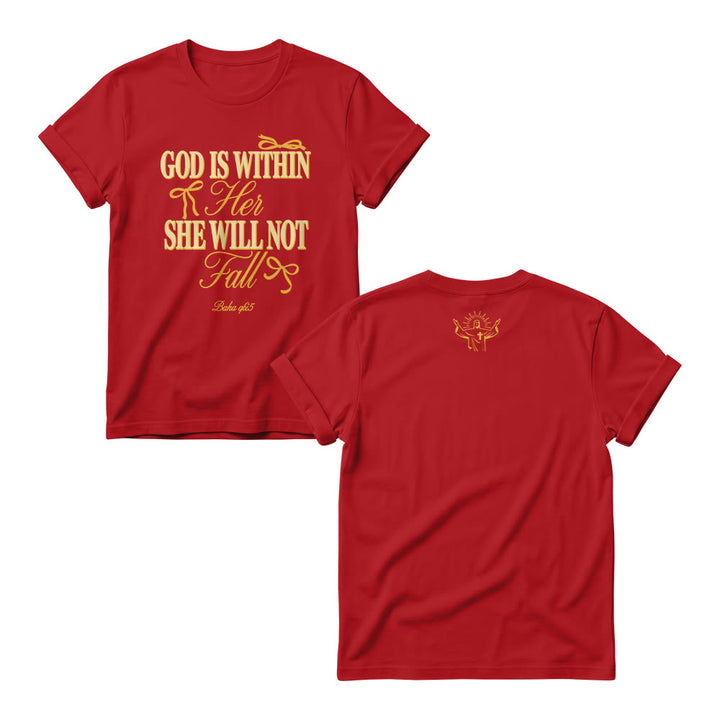 Christianartworkshop Pulls à col rond pour femmes avec motif à empattements mixtes, détail nœud et verset biblique « Dieu est en elle » - Rouge - 4XL - image 10
