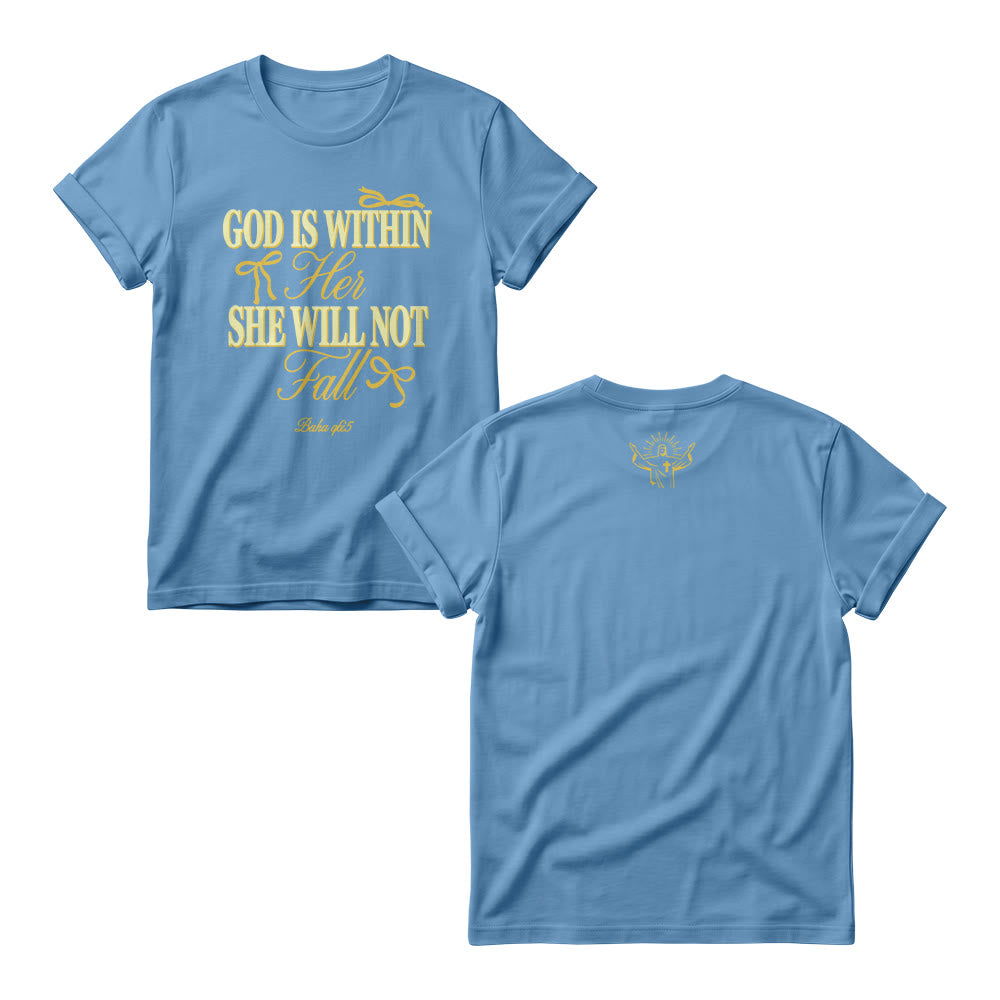 Christianartworkshop Pulls à col rond pour femmes avec motif à empattements mixtes, détail nœud et verset biblique « Dieu est en elle » - Bleu - 4XL - image 7
