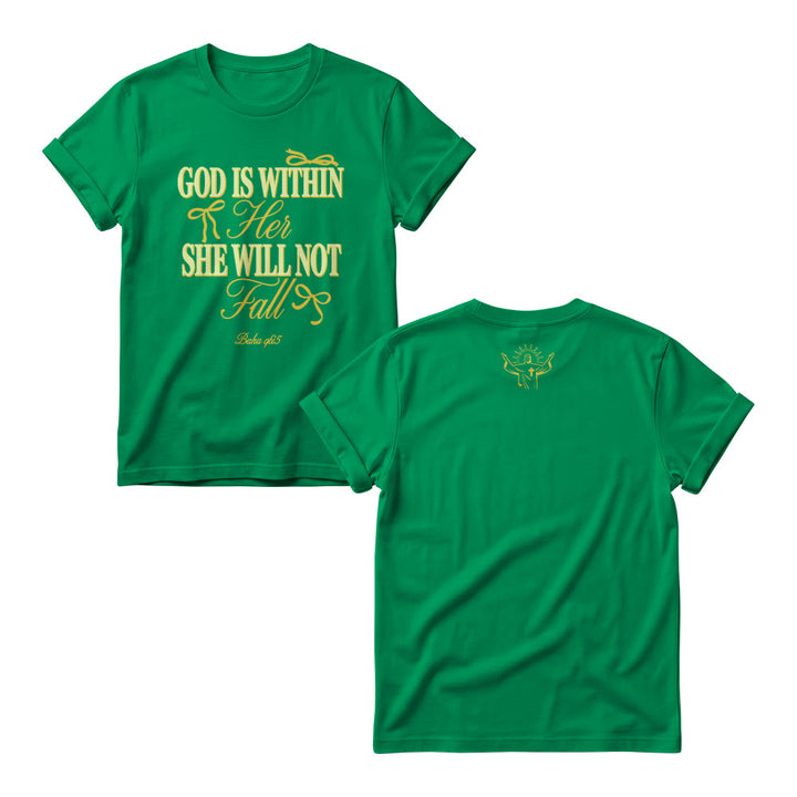 Christianartworkshop Pulls à col rond pour femmes avec motif à empattements mixtes, détail nœud et verset biblique « Dieu est en elle » - Vert - 4XL - image 11