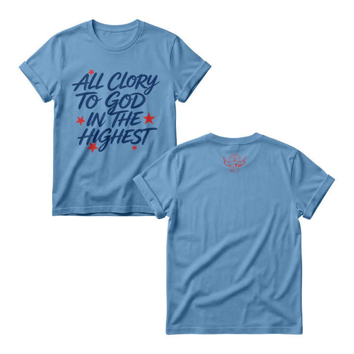 Christianartworkshop Pulls à col rond pour femmes avec imprimé étoile sur le devant « Gloire à Dieu au plus haut des cieux » - Bleu - 4XL - image 7