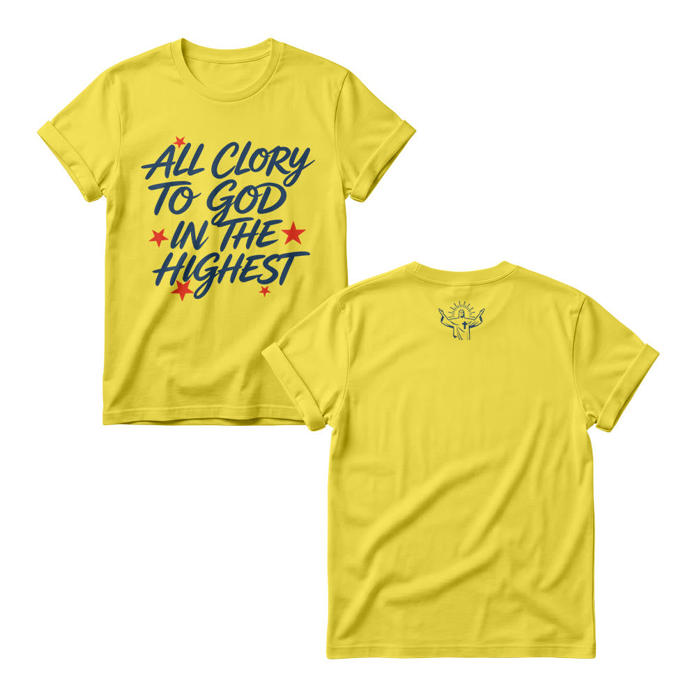 Christianartworkshop Pulls à col rond pour femmes avec imprimé étoile sur le devant « Gloire à Dieu au plus haut des cieux » - Jaune - 4XL - image 4