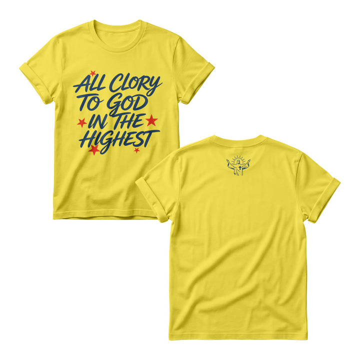 Christianartworkshop Pulls à col rond pour femmes avec imprimé étoile sur le devant « Gloire à Dieu au plus haut des cieux » - Jaune - 4XL - image 4