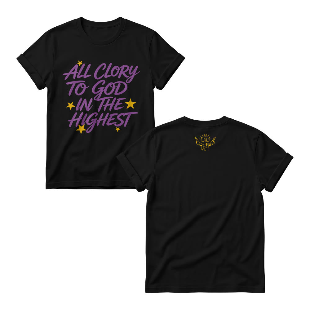 Christianartworkshop Pulls à col rond pour femmes avec imprimé étoile sur le devant « Gloire à Dieu au plus haut des cieux » - Noir - 4XL - image 1