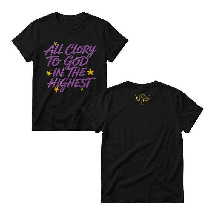 Christianartworkshop Pulls à col rond pour femmes avec imprimé étoile sur le devant « Gloire à Dieu au plus haut des cieux » - Noir - 4XL - image 1