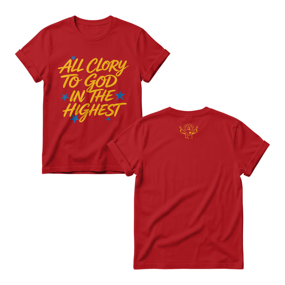 Christianartworkshop Pulls à col rond pour femmes avec imprimé étoile sur le devant « Gloire à Dieu au plus haut des cieux » - Rouge - 4XL - image 9