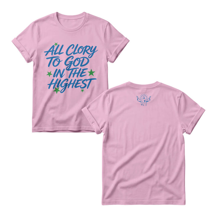 Christianartworkshop Pulls à col rond pour femmes avec imprimé étoile sur le devant « Gloire à Dieu au plus haut des cieux » - Rose - 4XL - image 6