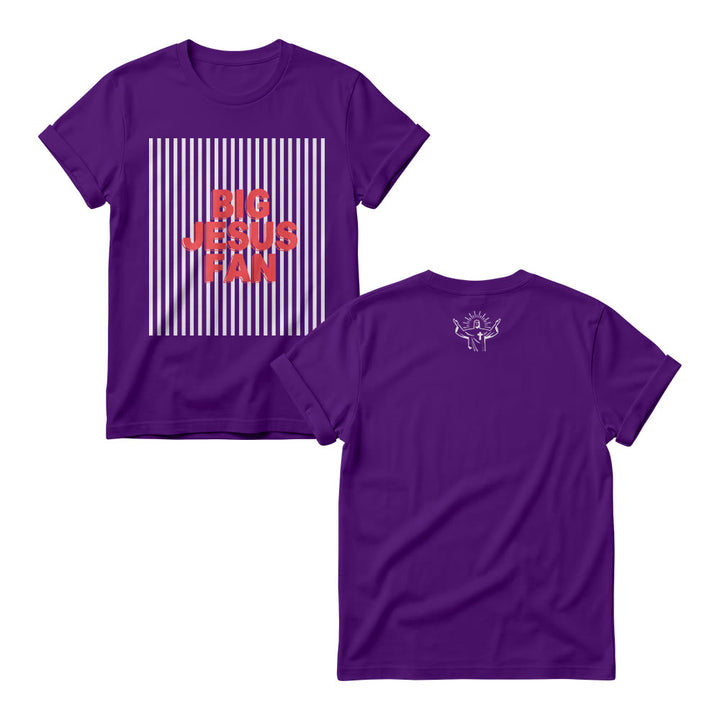 Christianartworkshop Pulls à col rond pour femmes, imprimé double, police de caractères sport, fond rayé, grand motif Jésus - Violet - 4XL - image 7