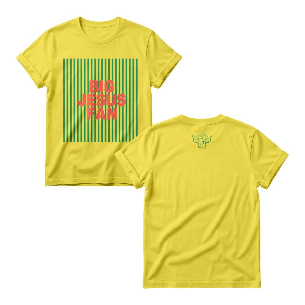 Christianartworkshop Pulls à col rond pour femmes, imprimé double, police de caractères sport, fond rayé, grand motif Jésus - Jaune - 4XL - image 2