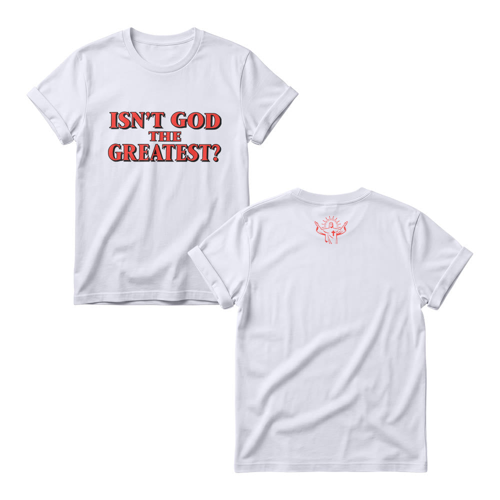 Christianartworkshop Isn’t God The Greatest ? Pulls à col rond pour femmes avec imprimé à empattements contrastés et audacieux - Blanc - 4XL - image 1