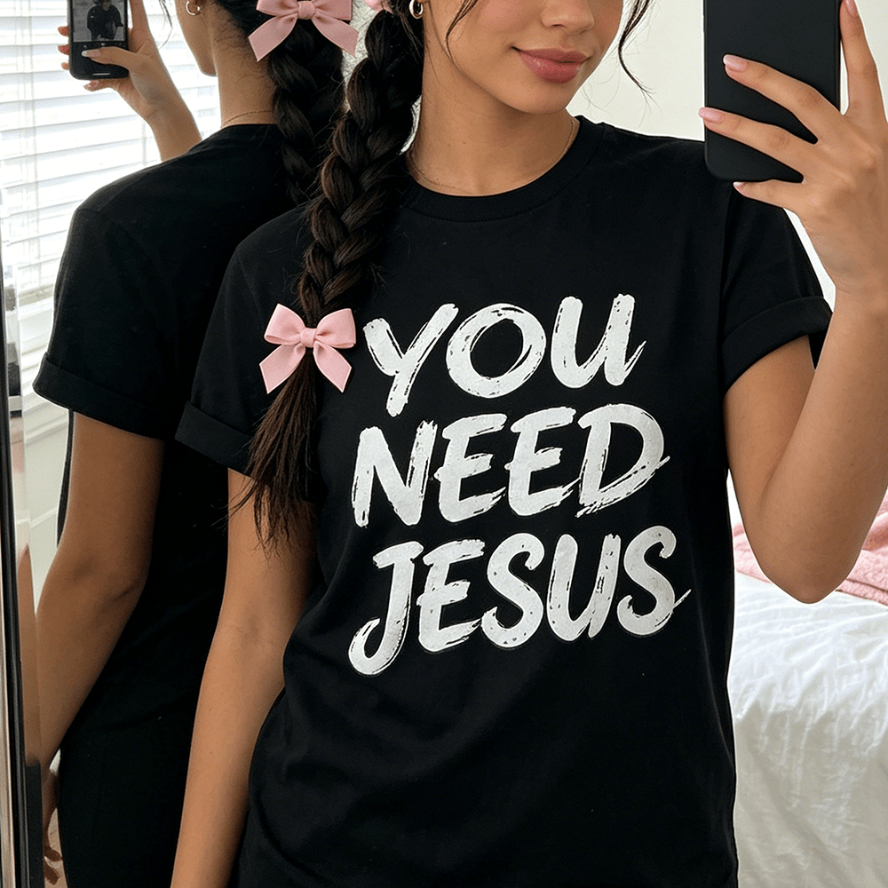 Christianartworkshop Pulls ras du cou pour femmes avec imprimé manuscrit vieilli « You Need Jesus » - image 0