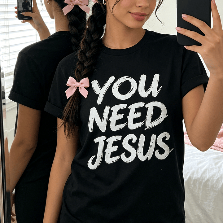 Christianartworkshop Pulls ras du cou pour femmes avec imprimé manuscrit vieilli « You Need Jesus » - image 0