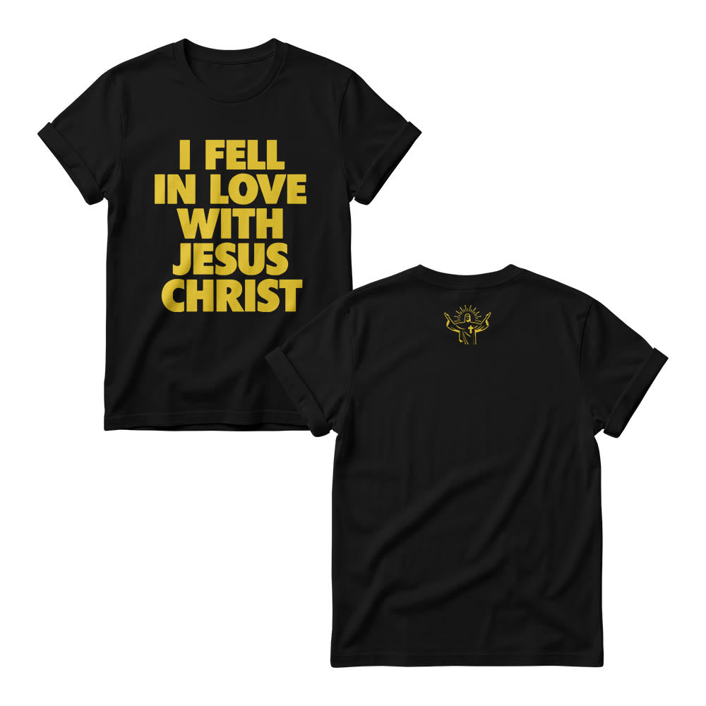 Christianartworkshop Pulls ras du cou pour femmes à imprimé audacieux vertical sur le devant « Je suis tombée amoureuse de Jésus-Christ » - Noir - 4XL - image 1